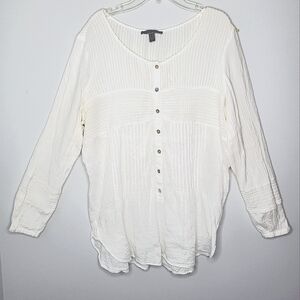Peruvian Connection Women's Size 14 Pintucked White Cotton Tunic LS Blou…